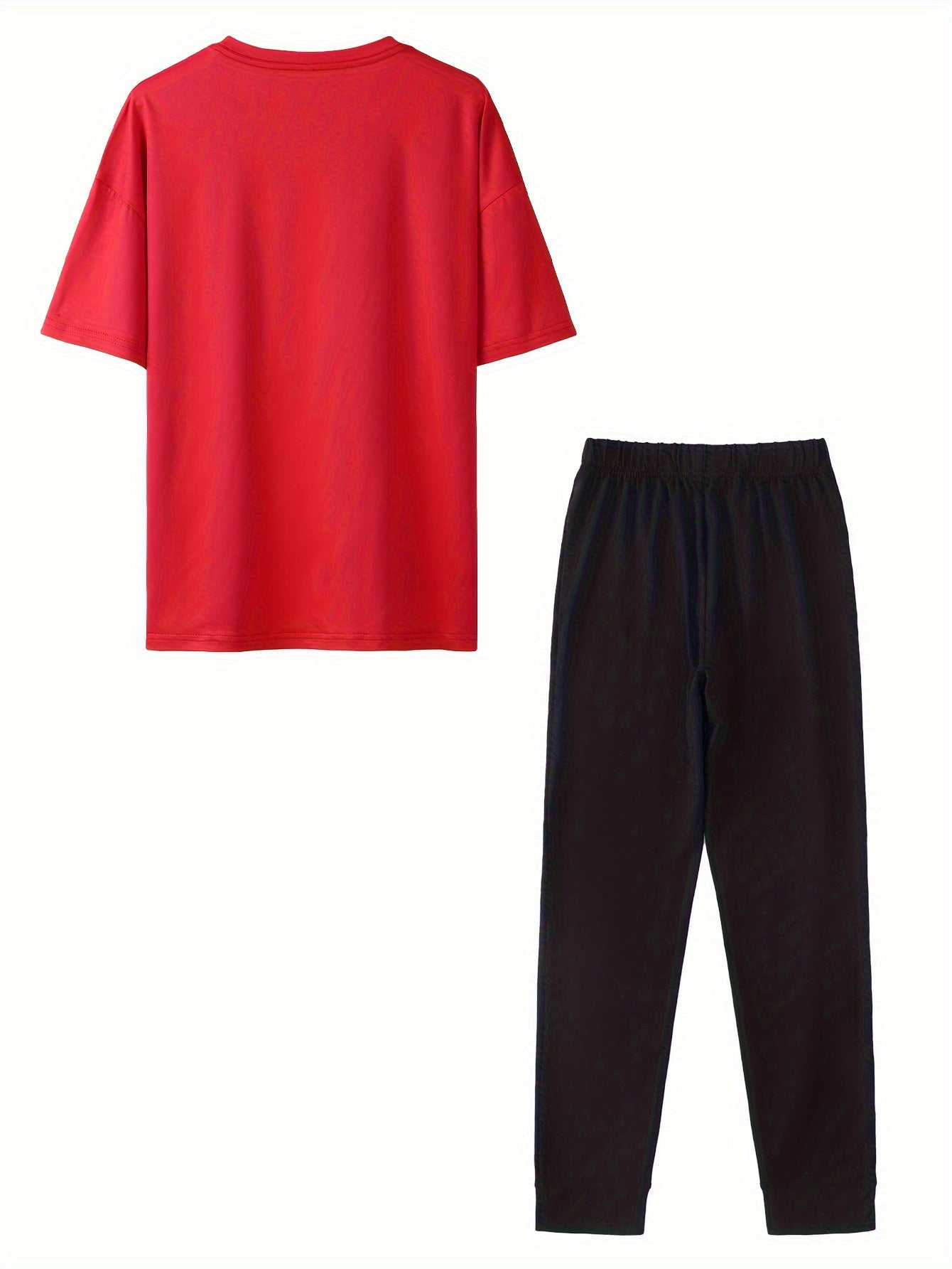 Women'S Love Heart Print Two-Piece Set, Casual Crew Neck Short Sleeve T-Shirt and Knit Polyester Leggings, All-Season Comfort, 96% Polyester 4% Spandex, 180gsm - Red