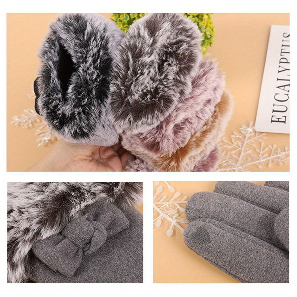 1 Pair Women's Thickened Warm Gloves, Polyester Full Finger Touchscreen Windproof Cold Proof Mittens for Outdoor Use - Hand Washable, Non-Stretch, Woven Craftsmanship, Winter Gloves
