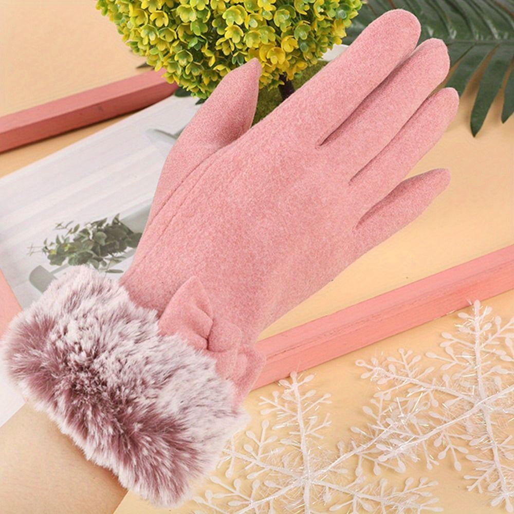 1 Pair Women's Thickened Warm Gloves, Polyester Full Finger Touchscreen Windproof Cold Proof Mittens for Outdoor Use - Hand Washable, Non-Stretch, Woven Craftsmanship, Winter Gloves