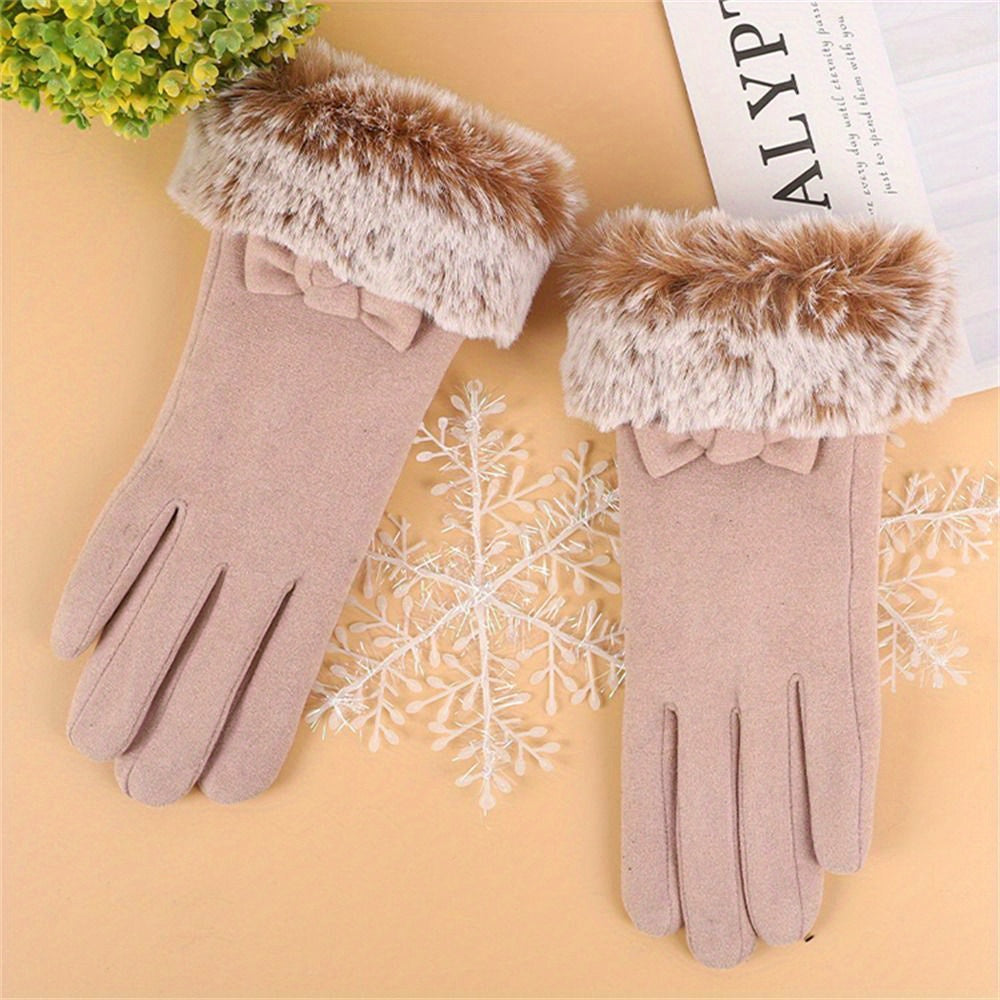1 Pair Women's Thickened Warm Gloves, Polyester Full Finger Touchscreen Windproof Cold Proof Mittens for Outdoor Use - Hand Washable, Non-Stretch, Woven Craftsmanship, Winter Gloves