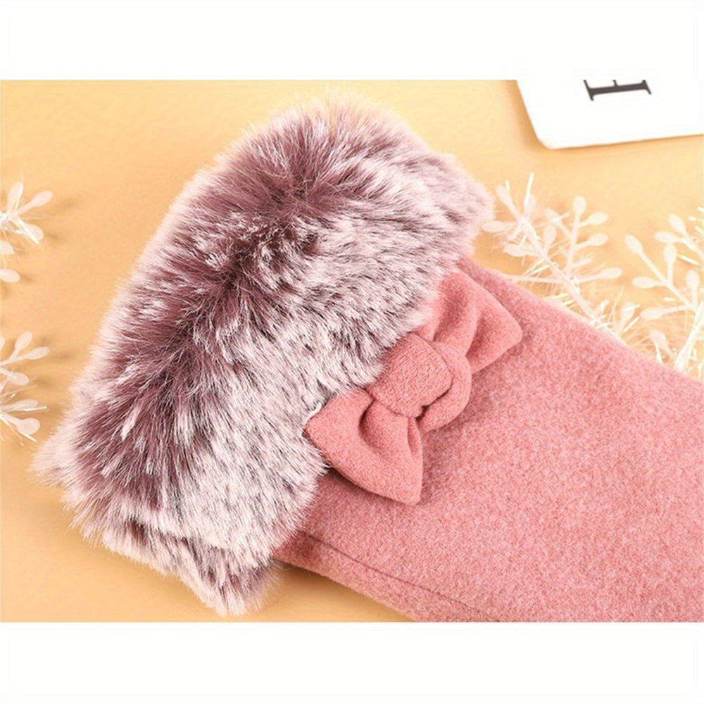 1 Pair Women's Thickened Warm Gloves, Polyester Full Finger Touchscreen Windproof Cold Proof Mittens for Outdoor Use - Hand Washable, Non-Stretch, Woven Craftsmanship, Winter Gloves