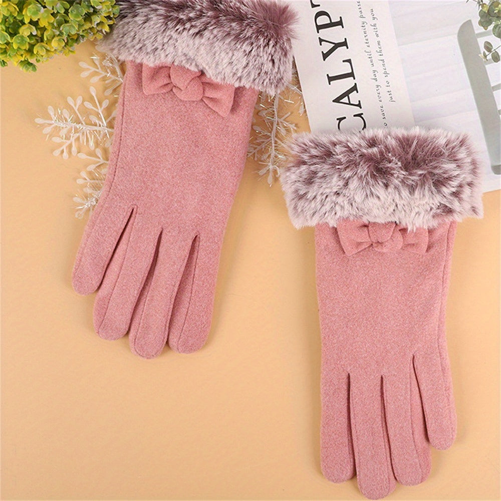 1 Pair Women's Thickened Warm Gloves, Polyester Full Finger Touchscreen Windproof Cold Proof Mittens for Outdoor Use - Hand Washable, Non-Stretch, Woven Craftsmanship, Winter Gloves