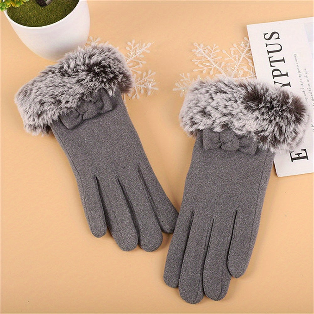 1 Pair Women's Thickened Warm Gloves, Polyester Full Finger Touchscreen Windproof Cold Proof Mittens for Outdoor Use - Hand Washable, Non-Stretch, Woven Craftsmanship, Winter Gloves