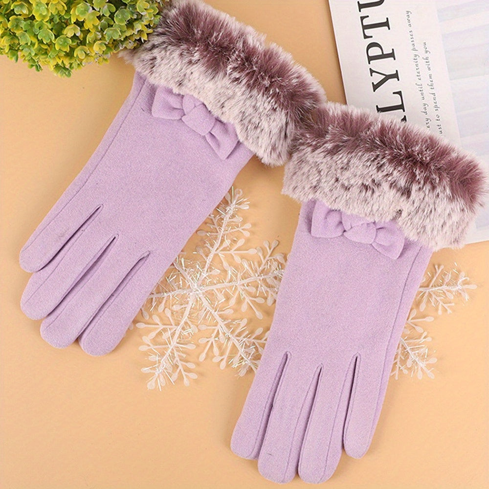 1 Pair Women's Thickened Warm Gloves, Polyester Full Finger Touchscreen Windproof Cold Proof Mittens for Outdoor Use - Hand Washable, Non-Stretch, Woven Craftsmanship, Winter Gloves