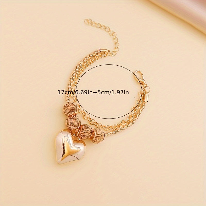 6pcs Stylish Bohemian Heart Jewelry Set - Women'S Multi-Layered Necklace, Bracelet and Earrings | Alloy Fashion Accessories for Casual Wear and Gifts