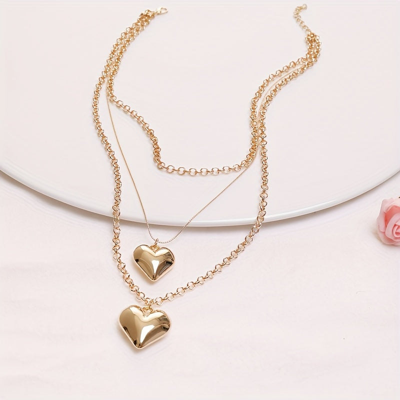 6pcs Stylish Bohemian Heart Jewelry Set - Women'S Multi-Layered Necklace, Bracelet and Earrings | Alloy Fashion Accessories for Casual Wear and Gifts