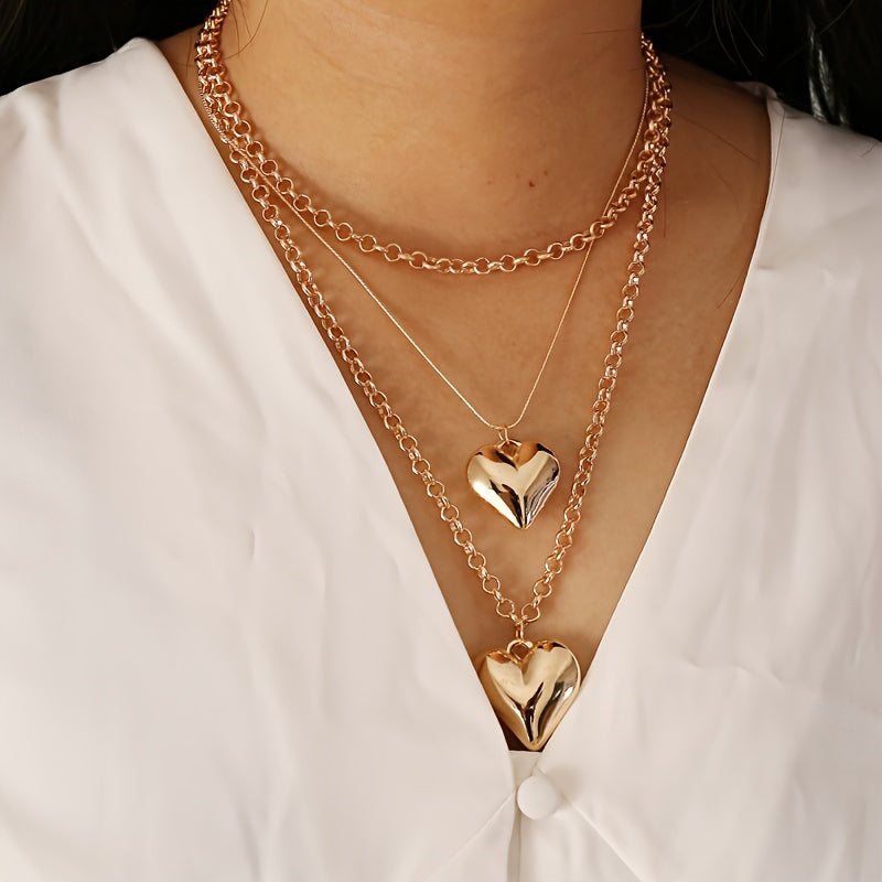 6pcs Stylish Bohemian Heart Jewelry Set - Women'S Multi-Layered Necklace, Bracelet and Earrings | Alloy Fashion Accessories for Casual Wear and Gifts