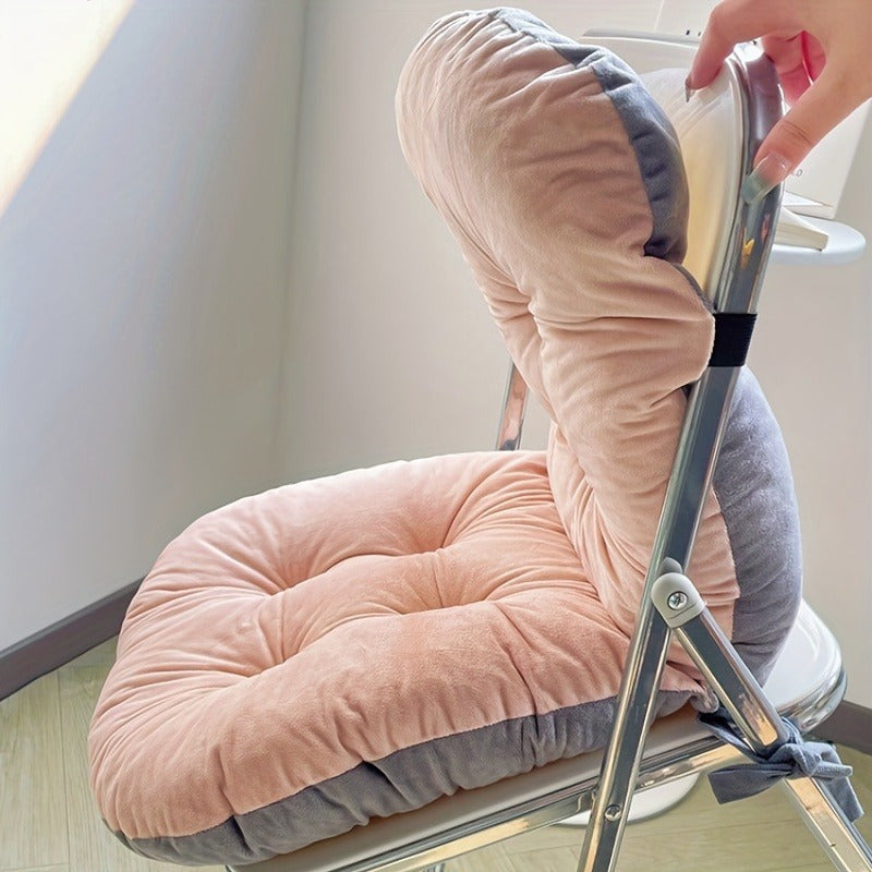 1pc Cozy Plush Office Chair Cushion with Integrated Seat and Backrest - Thick, Machine Washable Polyester, Universal Fit for Office Chairs, Cars, and Home Decor