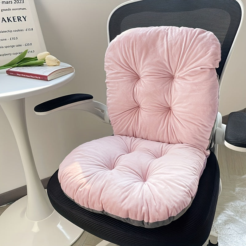 1pc Cozy Plush Office Chair Cushion with Integrated Seat and Backrest - Thick, Machine Washable Polyester, Universal Fit for Office Chairs, Cars, and Home Decor