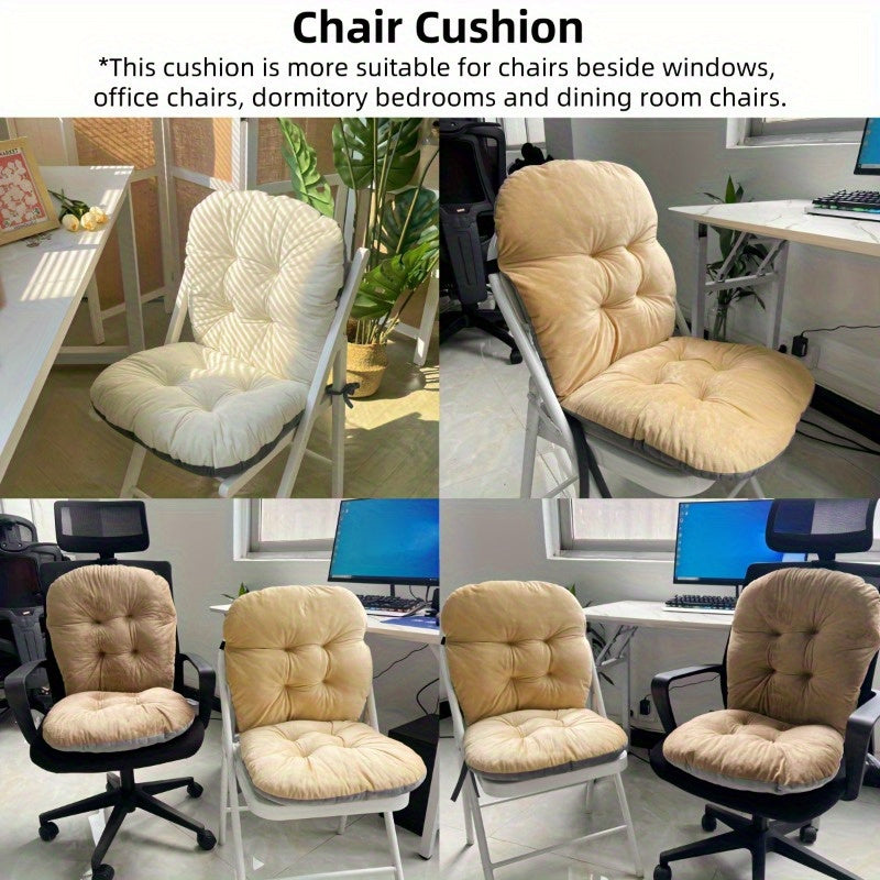 1pc Cozy Plush Office Chair Cushion with Integrated Seat and Backrest - Thick, Machine Washable Polyester, Universal Fit for Office Chairs, Cars, and Home Decor
