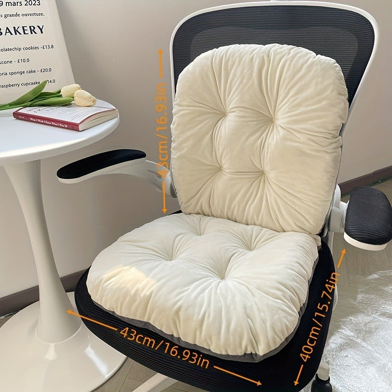 1pc Cozy Plush Office Chair Cushion with Integrated Seat and Backrest - Thick, Machine Washable Polyester, Universal Fit for Office Chairs, Cars, and Home Decor