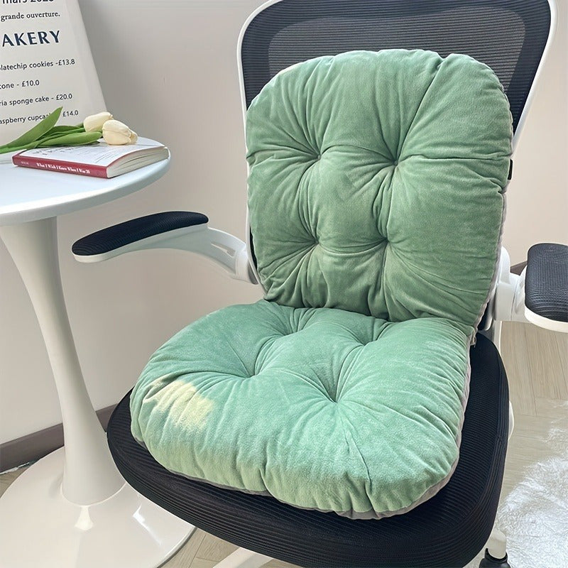 1pc Cozy Plush Office Chair Cushion with Integrated Seat and Backrest - Thick, Machine Washable Polyester, Universal Fit for Office Chairs, Cars, and Home Decor