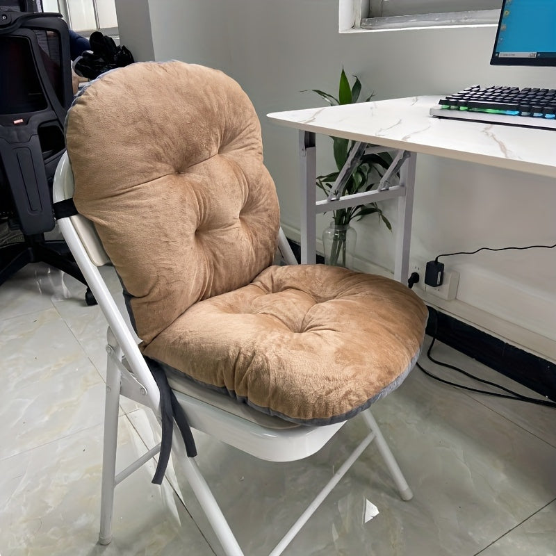 1pc Cozy Plush Office Chair Cushion with Integrated Seat and Backrest - Thick, Machine Washable Polyester, Universal Fit for Office Chairs, Cars, and Home Decor