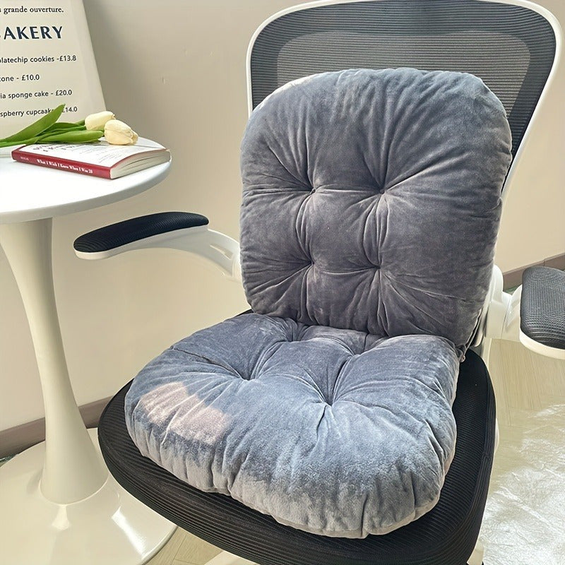1pc Cozy Plush Office Chair Cushion with Integrated Seat and Backrest - Thick, Machine Washable Polyester, Universal Fit for Office Chairs, Cars, and Home Decor
