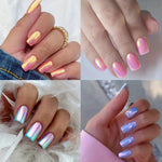 96PCS (4 PACK) Pink Chrome Press-On Nails Kit - Short Square PersonalizedAcrylic Nails for Women - Summer Dating