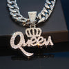 1pc Qneen Pendant Cuban Necklace For Women With Ice Cuban Chain Shiny Miami Necklace For Women Men Hip Hop Qneen Choker Necklace Jewelry Gift