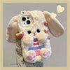 Internet Celebrity Female Model Super Hot Model Long Eared Rabbit Plush Shell Plush Cartoon Cute White ins Style Korean and Japanese for 16/15/14/13/12/11promax Mobile Phone Case iphone15 Autumn and Winter New Model 16pro Flu
