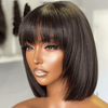 Straight Short Bob Wig With Bangs 100% Human Hair Full Machine Made Bob Wigs Glueless Straight Wigs For Women