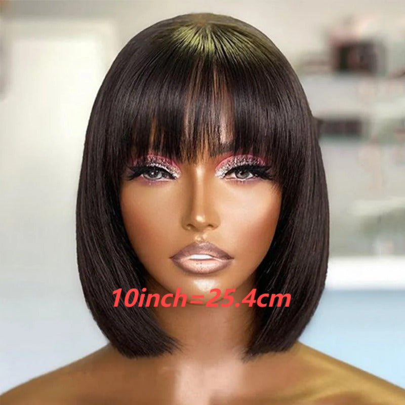 Straight Short Bob Wig With Bangs 100% Human Hair Full Machine Made Bob Wigs Glueless Straight Wigs For Women