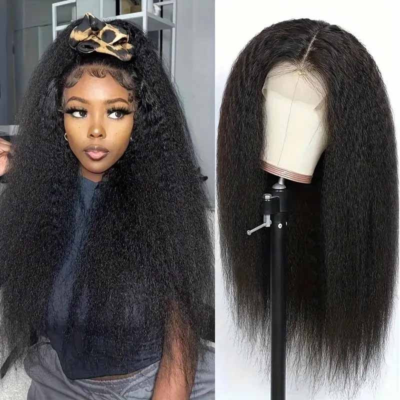 13x4 Lace Front Wigs Human Hair Pre Plucked 250 Density 34 Inch HD Kinky Straight Lace Front Wigs Human Hair 12A Frontal Wigs Human Hair for Women Kinky Straight Wigs Human Hair Black wig