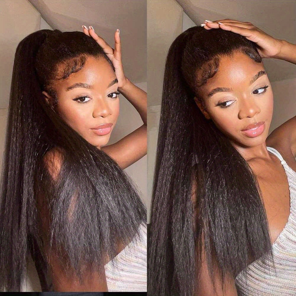 13x4 Lace Front Wigs Human Hair Pre Plucked 250 Density 34 Inch HD Kinky Straight Lace Front Wigs Human Hair 12A Frontal Wigs Human Hair for Women Kinky Straight Wigs Human Hair Black wig
