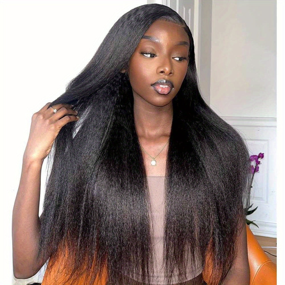 13x4 Lace Front Wigs Human Hair Pre Plucked 250 Density 34 Inch HD Kinky Straight Lace Front Wigs Human Hair 12A Frontal Wigs Human Hair for Women Kinky Straight Wigs Human Hair Black wig