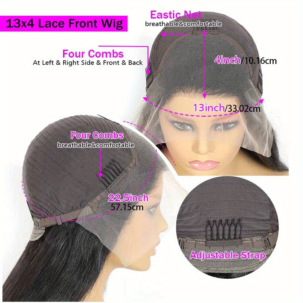 13x4 Lace Front Wigs Human Hair Pre Plucked 250 Density 34 Inch HD Kinky Straight Lace Front Wigs Human Hair 12A Frontal Wigs Human Hair for Women Kinky Straight Wigs Human Hair Black wig