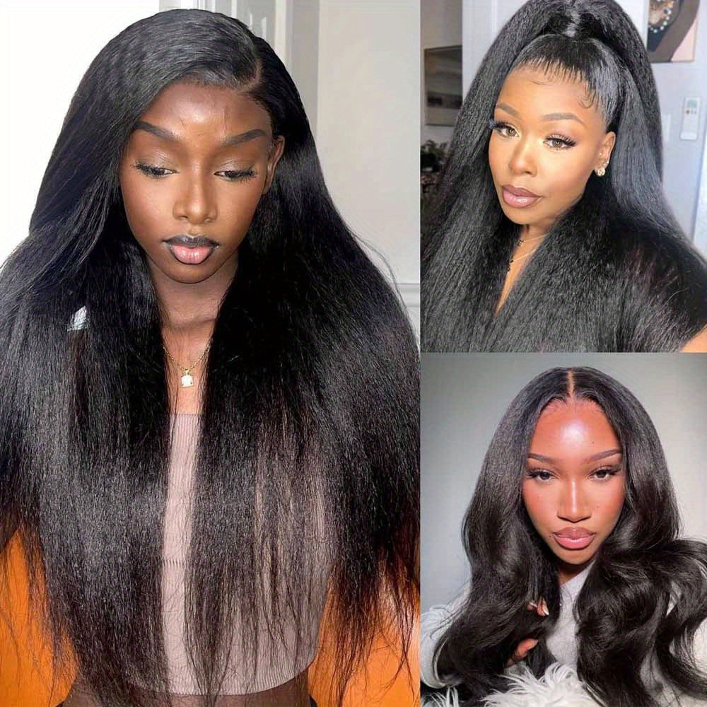 13x4 Lace Front Wigs Human Hair Pre Plucked 250 Density 34 Inch HD Kinky Straight Lace Front Wigs Human Hair 12A Frontal Wigs Human Hair for Women Kinky Straight Wigs Human Hair Black wig