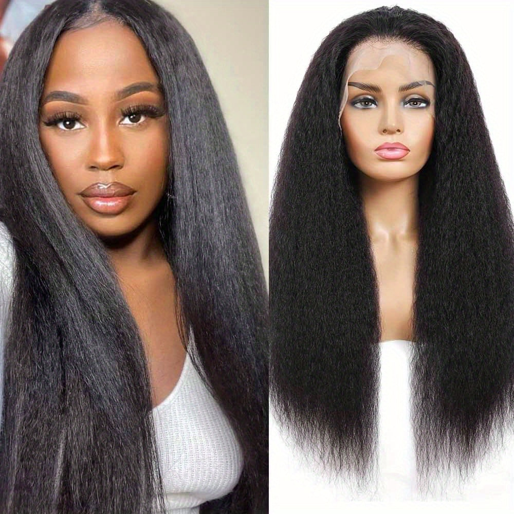 13x4 Lace Front Wigs Human Hair Pre Plucked 250 Density 34 Inch HD Kinky Straight Lace Front Wigs Human Hair 12A Frontal Wigs Human Hair for Women Kinky Straight Wigs Human Hair Black wig
