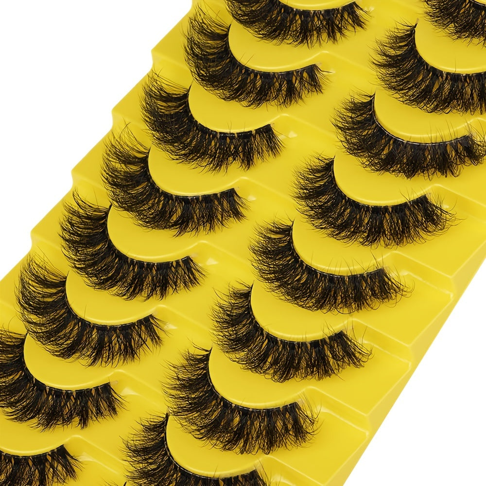 10 Pairs Luxurious 3D Faux Mink Eyelashes - Fluffy, Soft, Wispy Volume - Natural Long E-Girls Style, D Curl, 10-12mm - Perfect for Dramatic Eye Enhancement