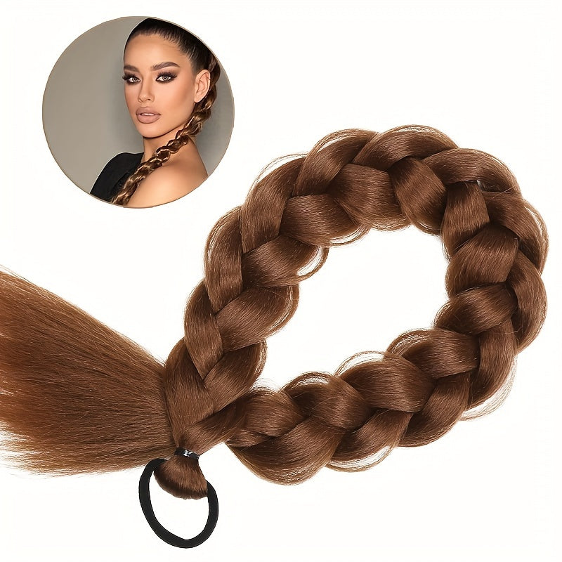 Braided Long Ponytail Extensions With Elastic Band Hair Synthetic Fiber 24Inch Blonde Braids Pony Tail Hair Accessories For Party Daily Use Halloween Christmas