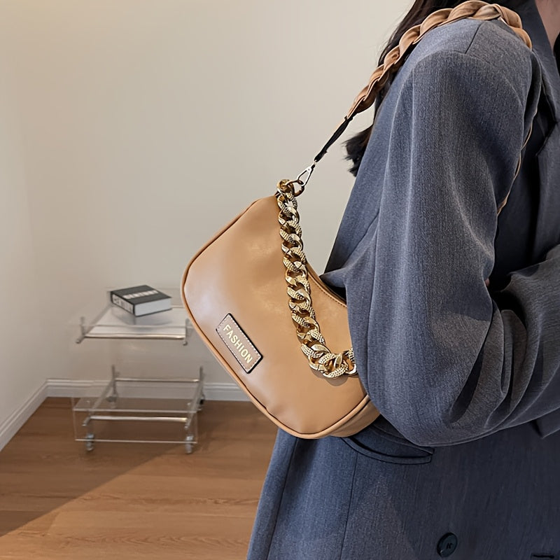 Stylish Women's Shoulder Bag with Adjustable Golden Chain Strap - Elegant Crossbody Handbag in Black, Khaki, or Orange, Perfect for Casual or Formal Occasions, Ladies Handbags