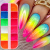 12 Grids Colorful Neon Powder Fluorescent Nail Glitter Charm DIY Nails Art Decorations Dust Manicure Drawing