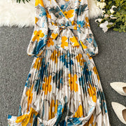 [Floral Print] Floral Midi Dress | 1pc | Polyester 100% | Regular Fit with Belt Detail, V-Neck, Lantern Sleeves, A-Line Flared Hem | Women's | All-Season