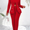Women'S Red Suit Set, Cami Top & Trousers with Shawl Collar Blazer, Office Ready, Polyester, Long Sleeve, Regular Fit, Solid Color, Button Detail, Suit Jacket/Notch Lapel, Autumn Fashion