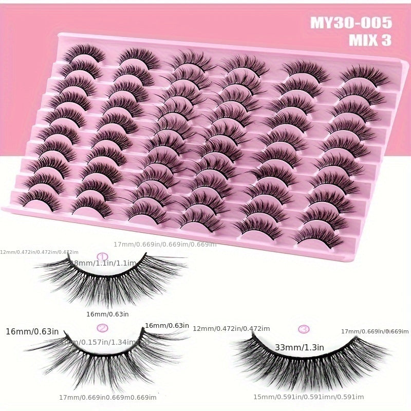 30 Pairs of Luxurious Wispy Lashes - Natural 3D/4D Volume, Fluffy, Soft, Lightweight, Reusable, Easy to Apply Fake Eyelashes Pack for Makeup - Synthetic, 8mm-14mm Length, Versatile 3 Styles