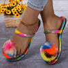 Colorful Ball Toe Striped Fashion Style Elegant Women's Summer Flat Slippers