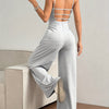 Women's Elegant Sleeveless Backless Jumpsuit - Soft Stretchy Straight-Leg Pants with Mid-Thigh Slant Pockets, Machine Washable Spring/Summer Casual to Party Wear for Beach Outings & Formal Events, Summer Outfit | Comfortable