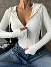 Women's Elegant Hooded Zip Jacket - Polyester Spandex Blend, Knit Fabric, Solid Color, Spring/Fall Casual Jacket with Zipper Detail