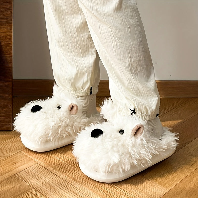 Cozy Cartoon Dog Plush Slippers for Women - Warm, Comfortable Indoor Shoes with Cute Doll Design, Non-Slip EVA Sole, Stray, Casual, Couple Slippers