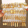 A Set Of 48 Simple And Elegant Golden Geometric Twisted Love Imitation Pearl Earrings For Ladies, Suitable For Vacation Dates, Daily Wear, And Gifts.