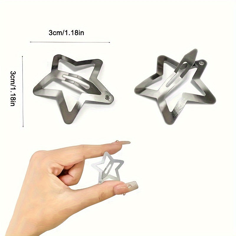 10pcs Y2K Star Hair Clips – Non-Slip Snap Barrettes for Women, 2000s Aesthetic Metal Hair Accessories, Cute Silvery Stars for Streetwear & Everyday Styling