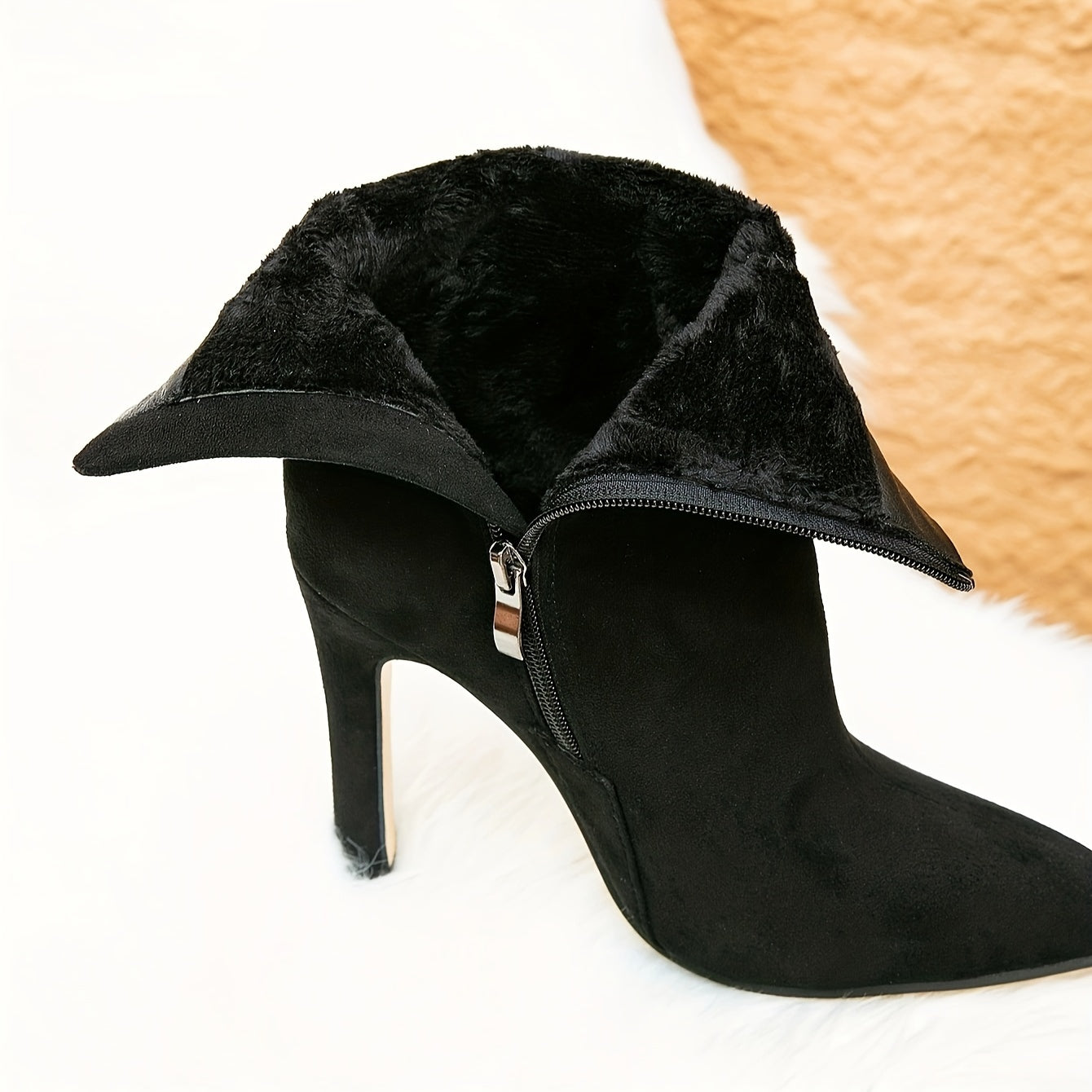 Chic Black Mid-Calf Boots for Women - Sleek Pointed Toe, Stiletto Heel with Side Buckle & Back Zipper, Versatile Fashion Ankle Booties