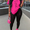 Stylish and Personalized Casual Women's Round Neck Short Sleeve Long Pants Set