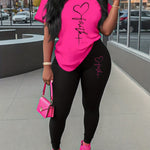 Stylish and Personalized Casual Women's Round Neck Short Sleeve Long Pants Set
