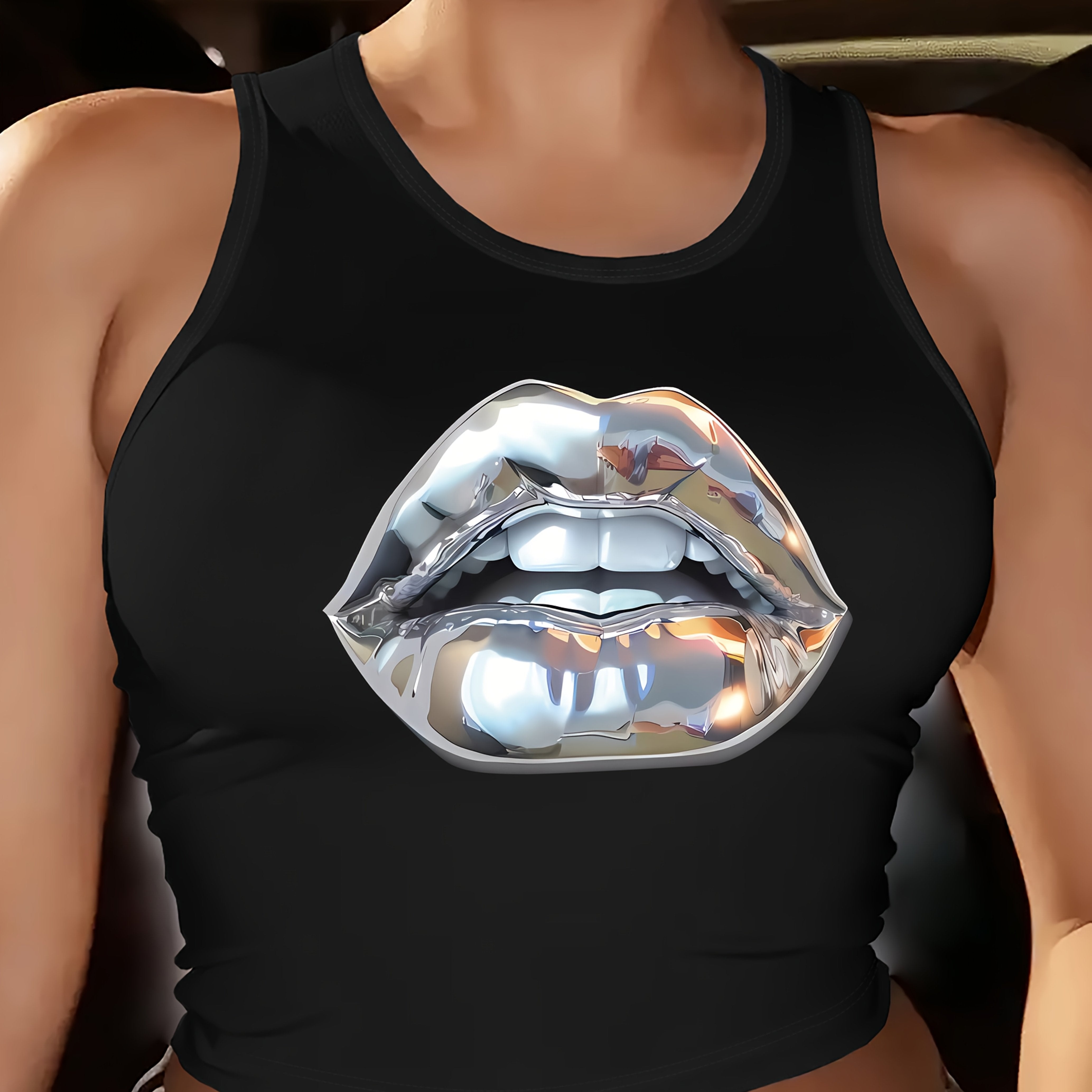 [Casual Fashion Crew Neck Vest] Lip Pattern Vest, Sleeveless Casual Fashion Crew Neck Vest, Spring/ Summer Women's Top