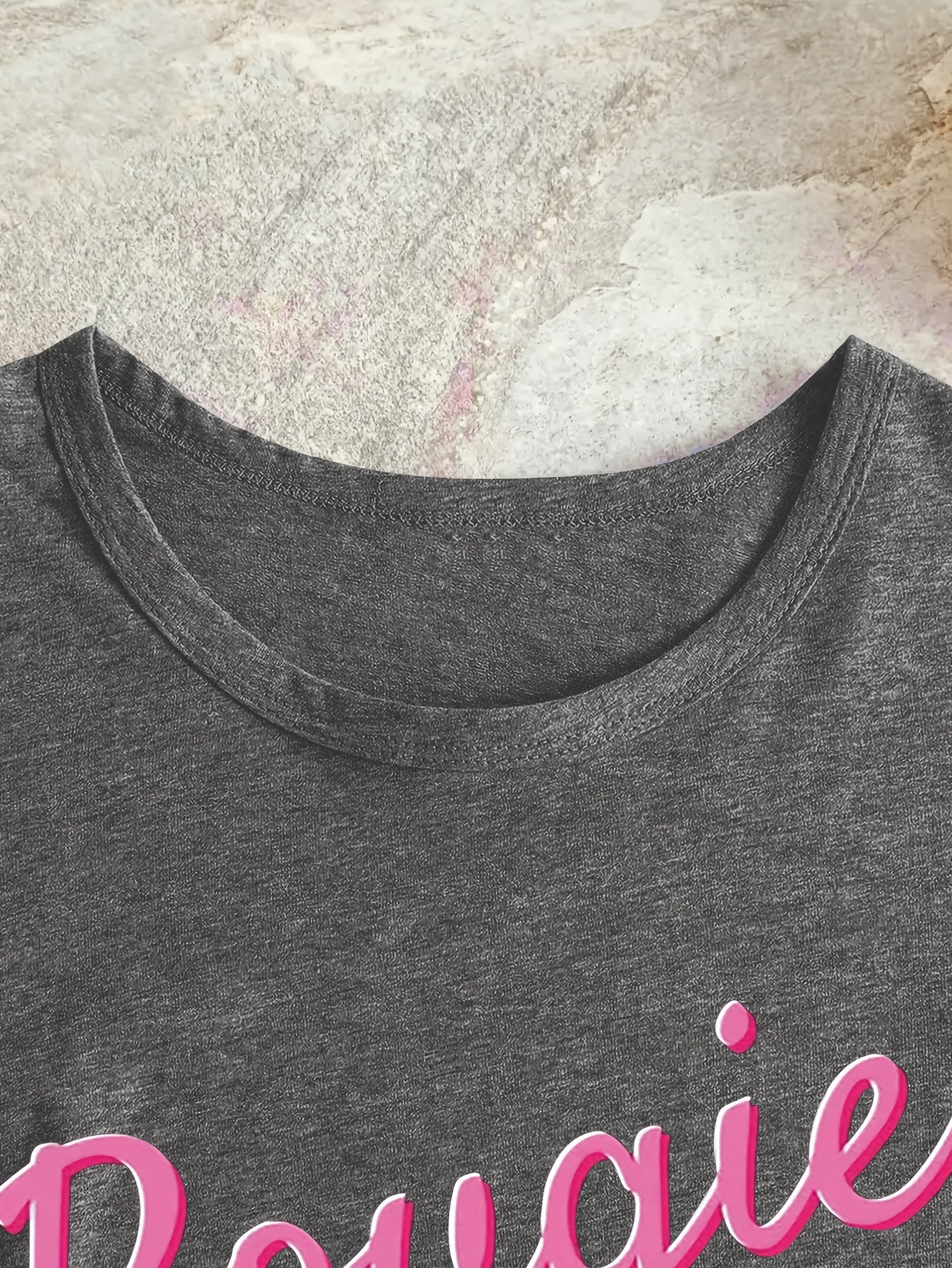 Women'S "Bougie with a Little Bit of Hood" Letter Print T-Shirt, Casual Crew Neck Short Sleeve Top, Polyester 95% Spandex 5% Knit Fabric, Spring/Summer Fashion, Applique Detail