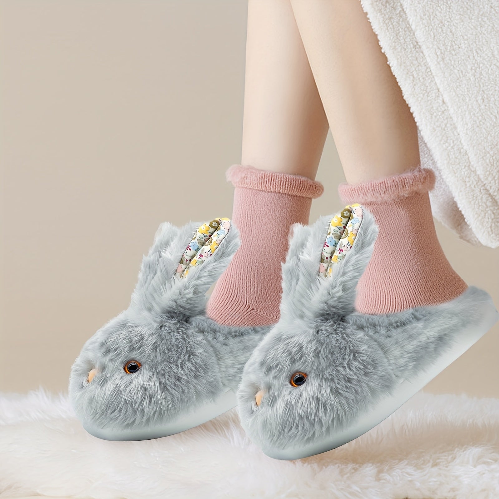 Women'S Cute Bunny Animals Slippers Interesting Comfortable Furry Slippers Soft Plush Winter Season Keep Warm Rabbit Home Bedroom Shoes, Valentine'S Day Gifts