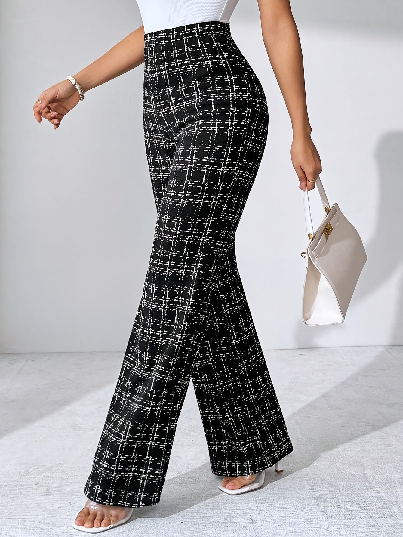 Casual Black Plaid Pattern, Suitable for Various Occasions, Straight-Leg Pants for Spring/Summer/Autumn.