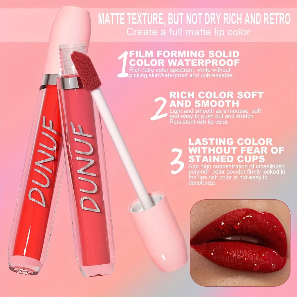 DUNUF 25pcs Matte Lipstick Set, Water-Resistant, Long-Lasting, Non-Fade, Non-Stick Cup, All Skin Types, Adult, Red & Mixed Tones, Matte Finish